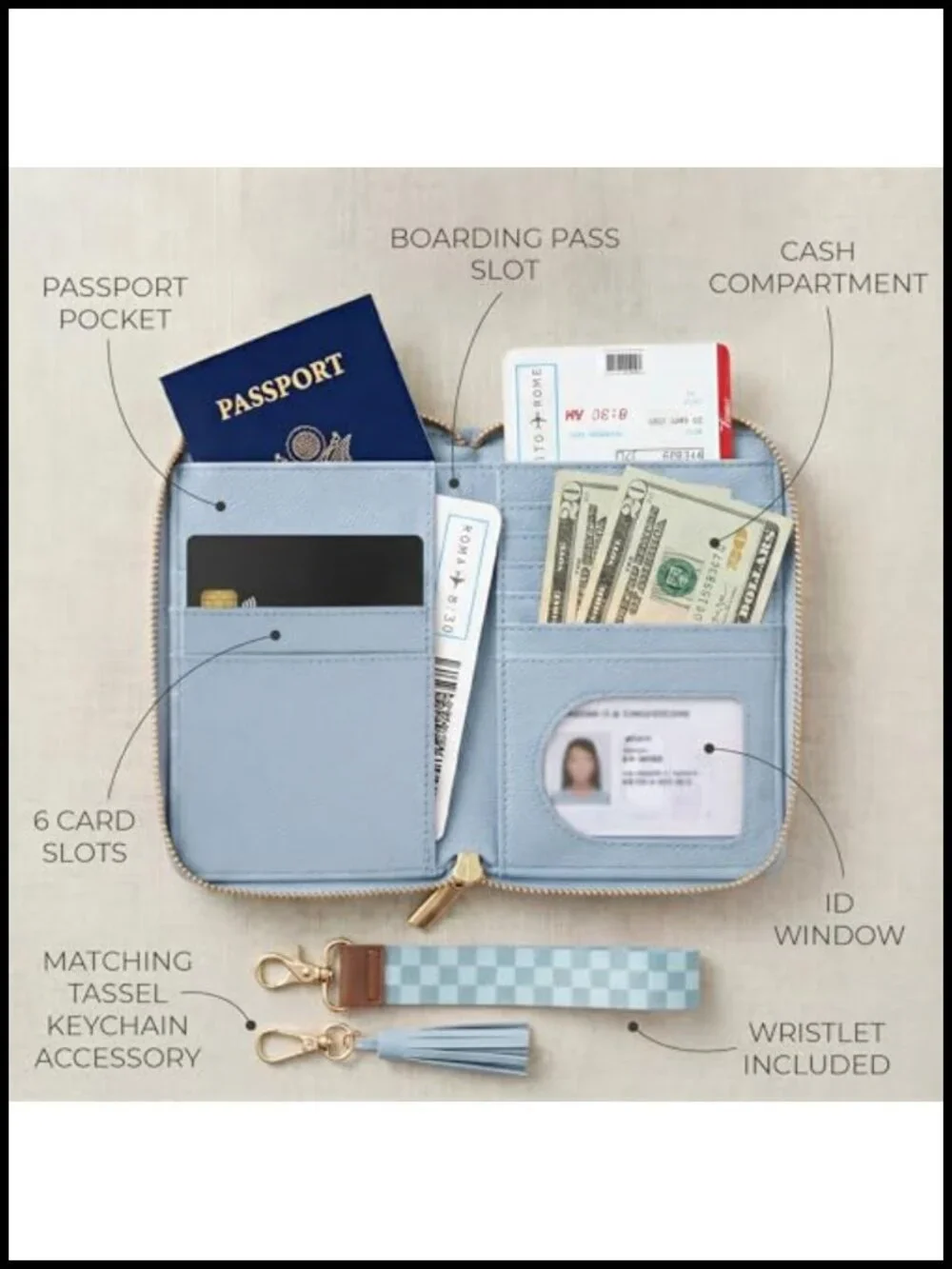 Passport Holder Travel Wallet with Wristlet Strap RFID Blocking Faux Leather